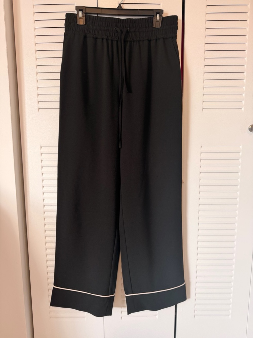 GANNI Black Wide Leg Drawstring Pants with White Trim
